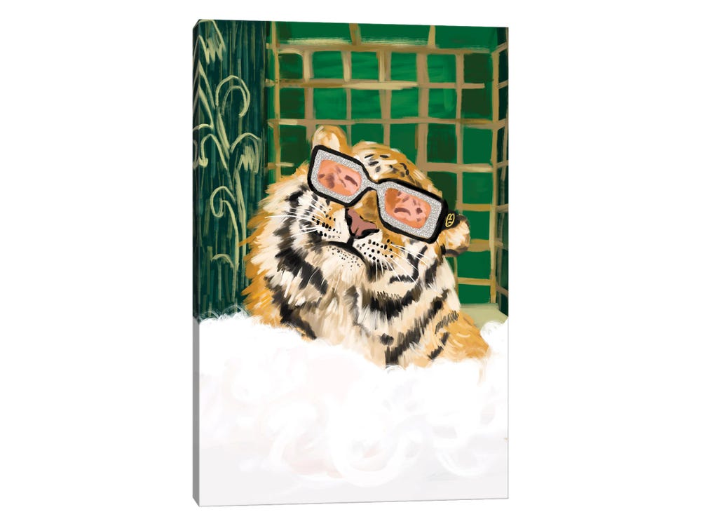Bubble Bath Tiger In Gucci Glasses Canvas Art Print by SKMOD | iCanvas