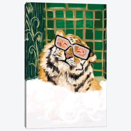 Bubble Bath Tiger In Gucci Glasses Canvas Print #SDZ13} by SKMOD Art Print