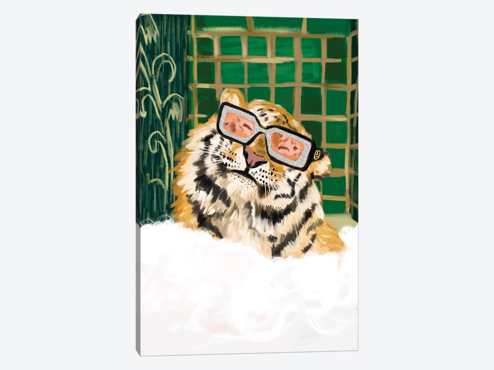 Bubble Bath Tiger In Gucci Glasses by SKMOD 1-piece Art Print