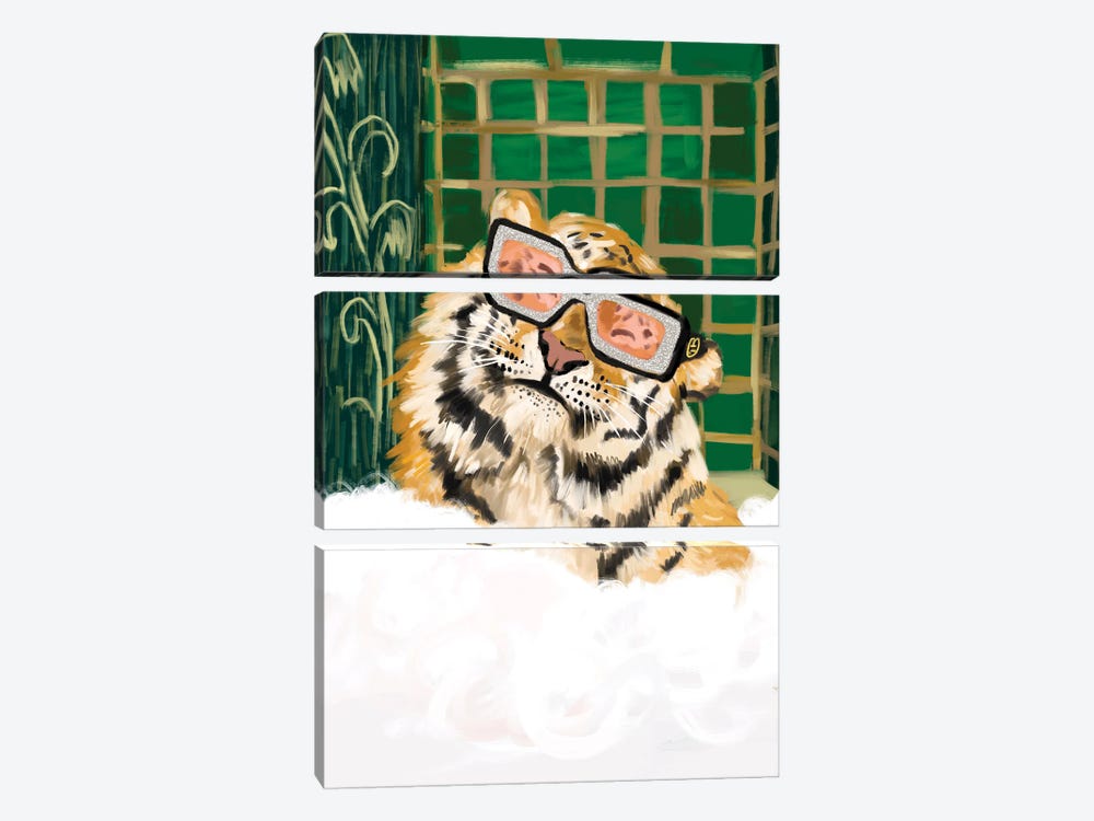 Bubble Bath Tiger In Gucci Glasses by SKMOD 3-piece Canvas Art Print