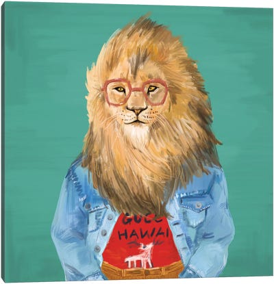 Lion In Gucci Canvas Art Print - Fashion Brand Art