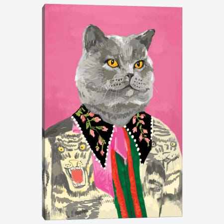 Pink Cat In Gucci Canvas Print #SDZ6} by SKMOD Canvas Artwork