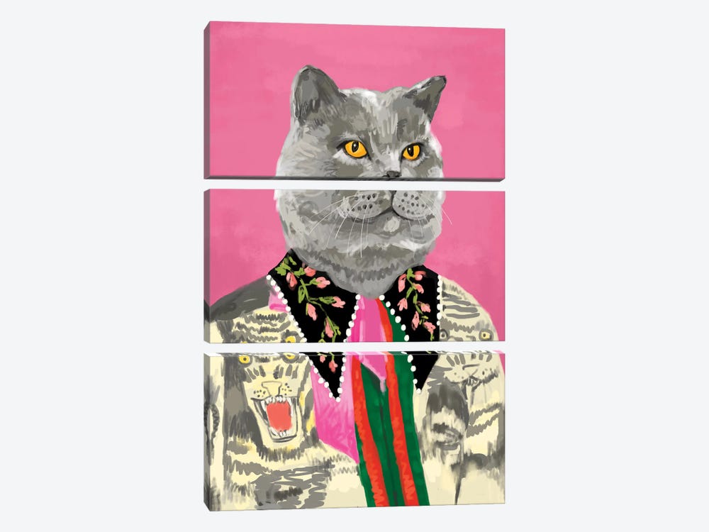 Pink Cat In Gucci by SKMOD 3-piece Canvas Art