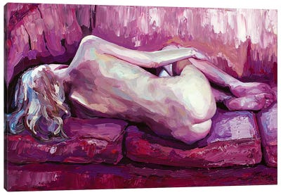 Nude Study In Crimson Canvas Art Print - Monochromatic Moments