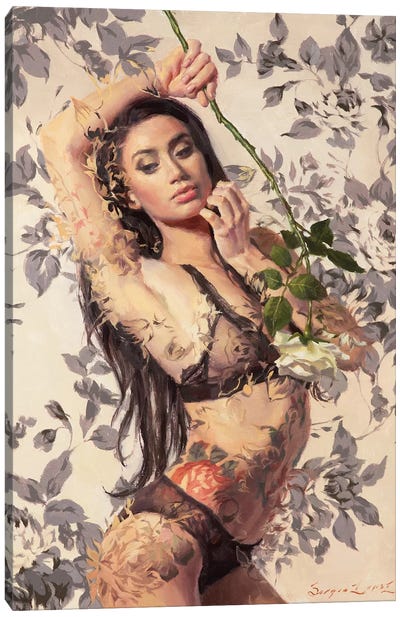 Painted Roses - Colorbreak Canvas Art Print - Lingerie Art