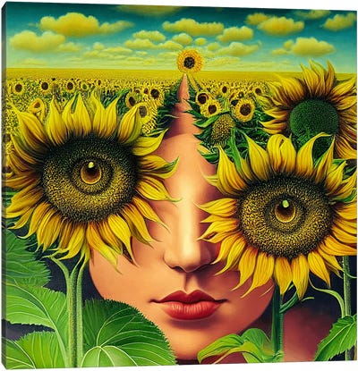 Sun Between Flowers Canvas Art Print - Surrealistly