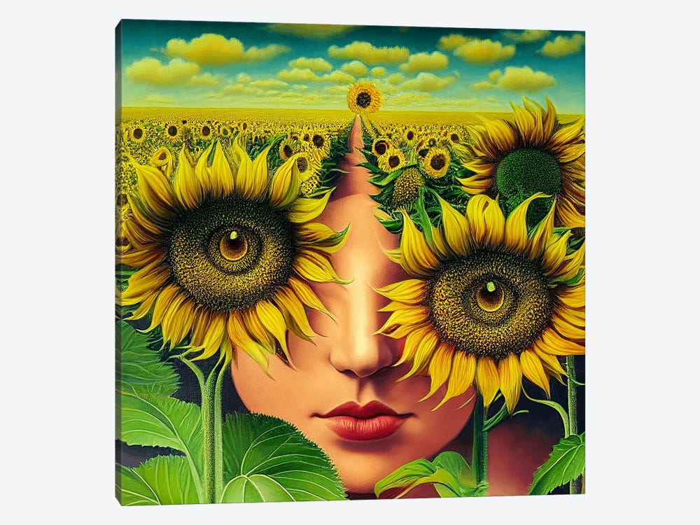 Sun Between Flowers by Surrealistly 1-piece Canvas Artwork