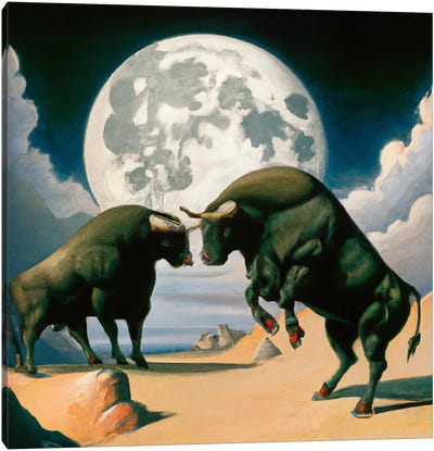 Full Moon Canvas Art Print - Bull Art