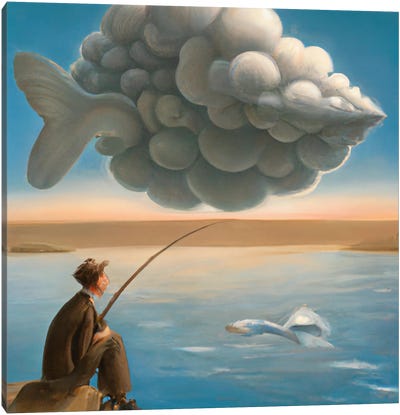 Cloud Fish Canvas Art Print - Playful Surrealism