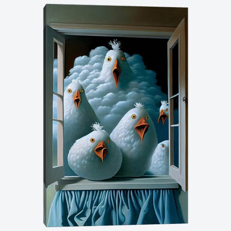 Shocking Chickens Canvas Print #SEU78} by Surrealistly Canvas Art Print
