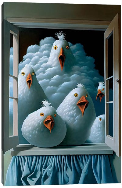 Shocking Chickens Canvas Art Print - Surrealistly