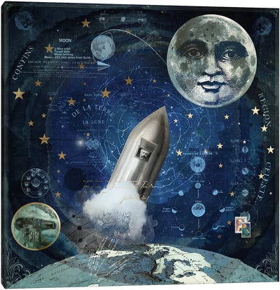 From The Earth To The Moon Canvas Art Print - Space Shuttle Art