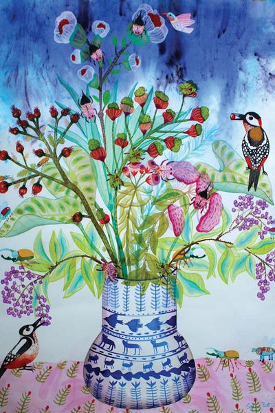 Sofia Battisti: Vaso Di Fiori Con Cervi Volanti by Sofia Battisti