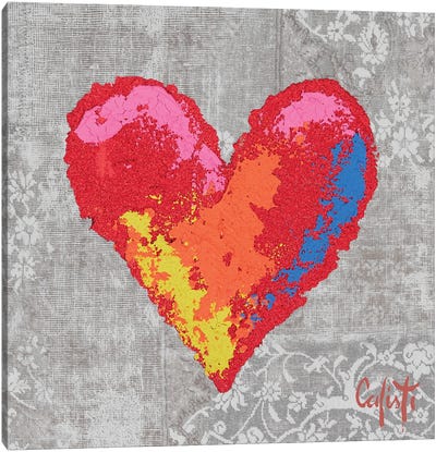 Heart On Gray Canvas Art Print - Valentine's Day Art