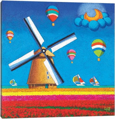 Windmill And Balloons Canvas Art Print - Watermill & Windmill Art