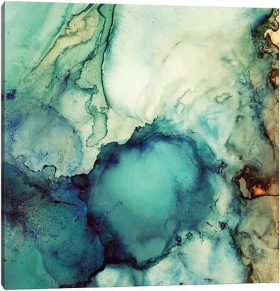 Teal Abstract Canvas Art Print - Sargrasso Sea, Quetzal Green & Russet Orange
