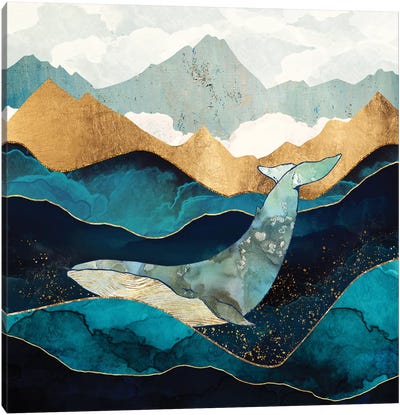 Blue Whale Canvas Art Print - Minimalist Bedroom Art