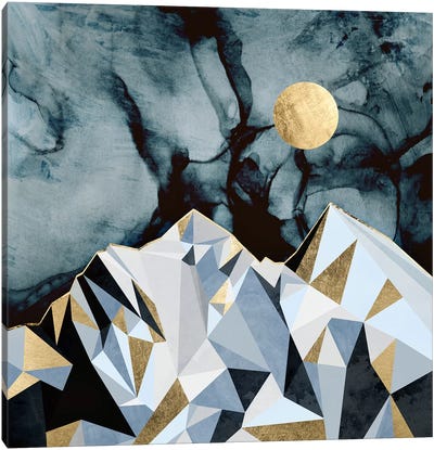 Midnight Peaks Canvas Art Print - Blue & Gold Art