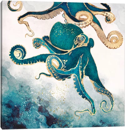 Underwater Dream V Canvas Art Print - Blue & Gold Art