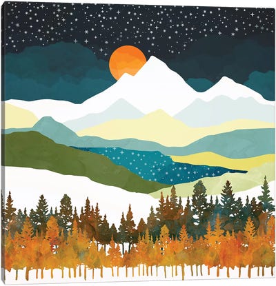 Winters Night Canvas Art Print - Mountain Art