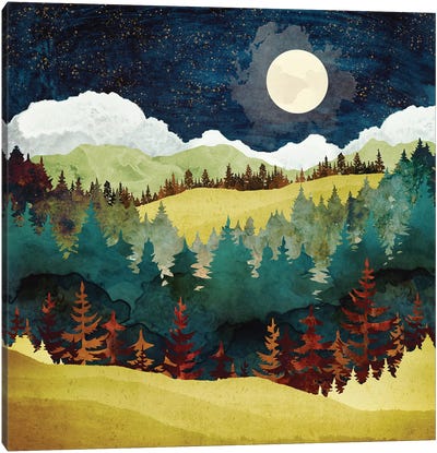 Autumn Moon Canvas Art Print - Pine Tree Art