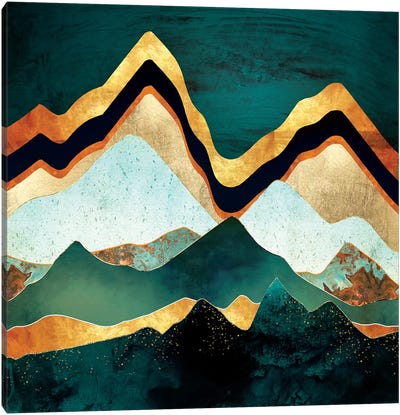 Velvet Copper Mountains Canvas Art Print - Gold & Teal Art