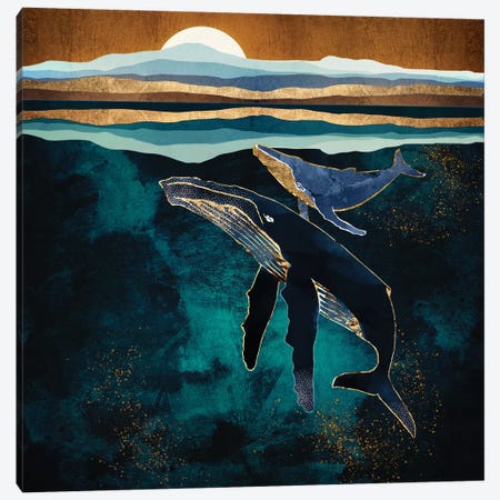 Moonlit Whales Canvas Print #SFD179} by SpaceFrog Designs Canvas Print
