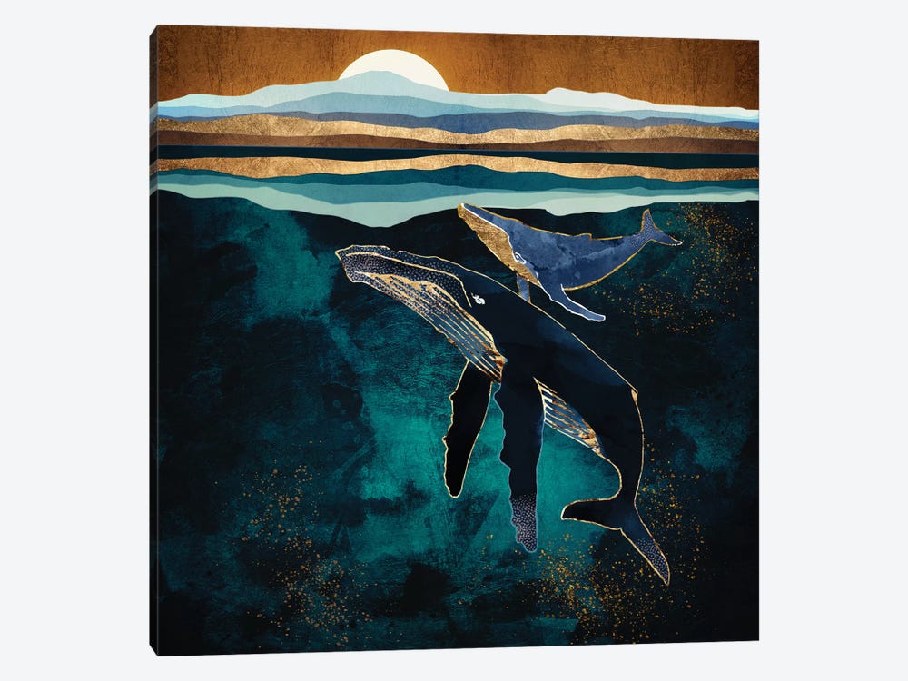Moonlit Whales by SpaceFrog Designs 1-piece Canvas Art