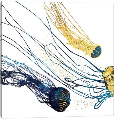 Metallic Jellyfish II Canvas Art Print - Black, White & Gold Art