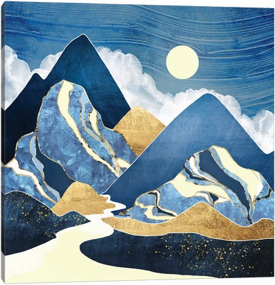Moon River Canvas Art Print - Blue & Gold Art