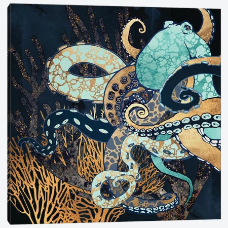 Metallic Octopus II Canvas Print #SFD204} by SpaceFrog Designs Canvas Wall Art