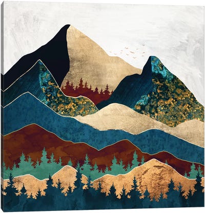 Malachite Mountains Canvas Art Print - Gold & Teal Art