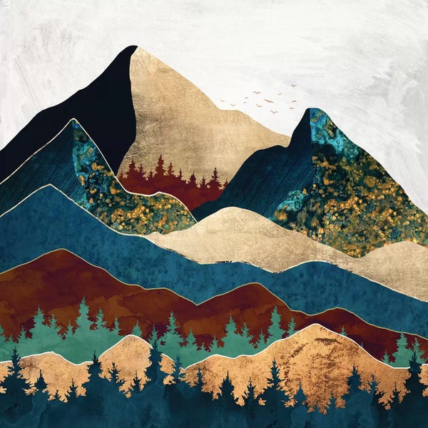 Teal Abstract Art: Malachite Mountains by SpaceFrog Designs