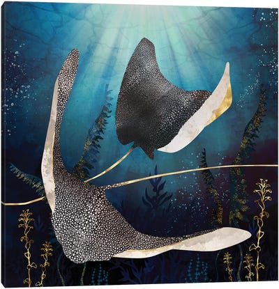 Metallic Stingray Canvas Art Print - Kids Nautical & Ocean Life Art