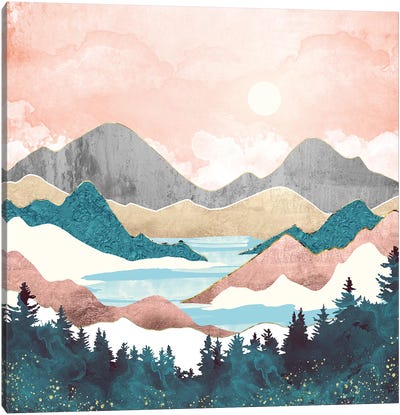 Lake Sunrise Canvas Art Print - Gentle Pastel Art