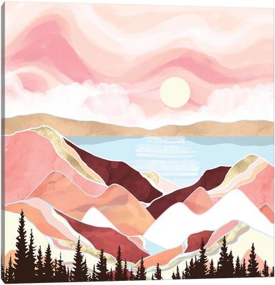 Autumn Lake Sunrise Canvas Art Print - Gold & Pink Art