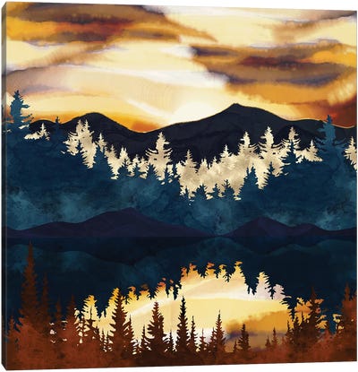 Fall Sunset Canvas Art Print - Orange & Teal