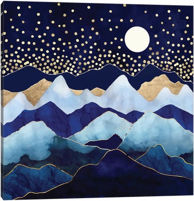 Firefly Stars Canvas Art Print - Blue & Gold Art