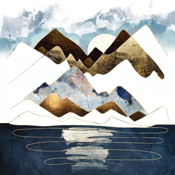 Blue & Gold: Minimal Abstract Mountains by SpaceFrog Designs