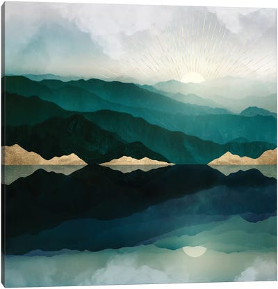 Waters Edge Reflection Canvas Art Print - Mountain Sunrise & Sunset Art