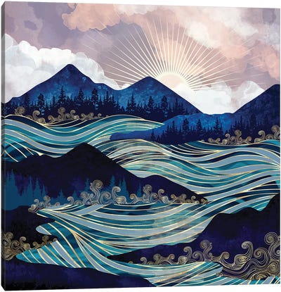 Ocean Sunrise Canvas Art Print - Abstract Bathroom Art