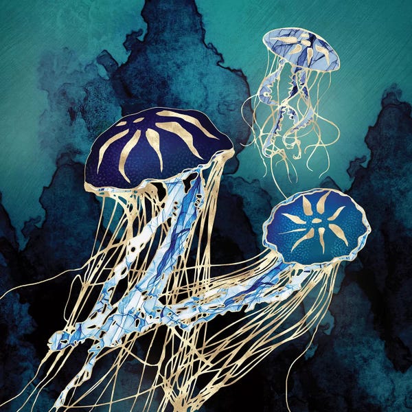 Kids Ocean Life Art: Metallic Jellyfish III by SpaceFrog Designs