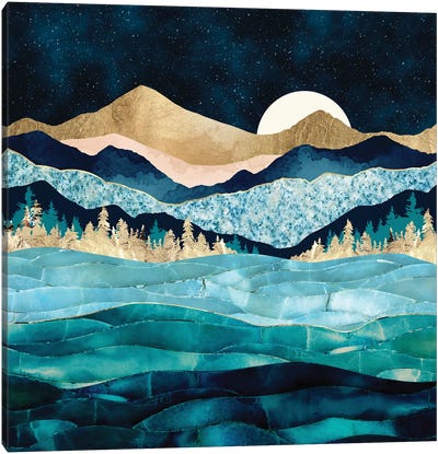 Midnight Ocean Canvas Art Print - Gold & Teal Art