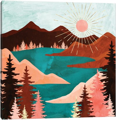 Retro Lake Canvas Art Print - Rocky Mountain Art