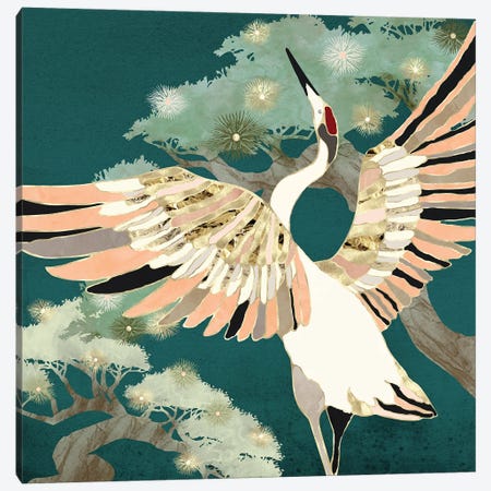 Golden Crane Canvas Print #SFD320} by SpaceFrog Designs Canvas Wall Art