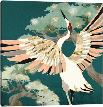 Golden Crane Canvas Art Print - Large Modern Art
