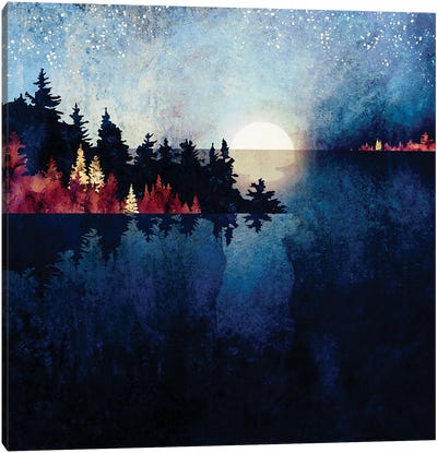 Autumn Moon Reflection Canvas Art Print - River, Creek & Stream Art
