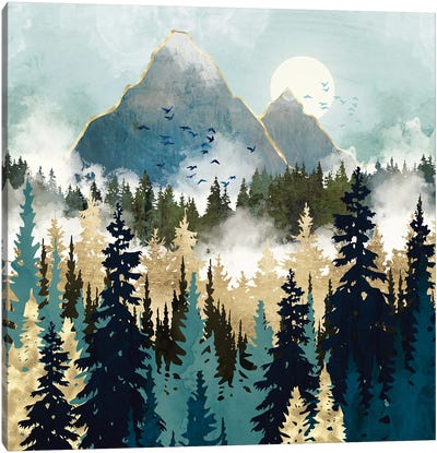 Misty Pines Canvas Art Print - Teal Art
