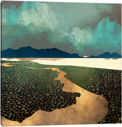 Distant Land Canvas Art Print - Gold & Teal Art