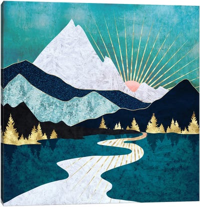 Winter River Canvas Art Print - Pine Tree Art